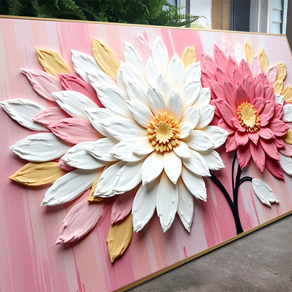 Blushing Blooms Pink Wall Art Canvas with white and pink petals on pink gradient background on Tampa Home & Garden Store