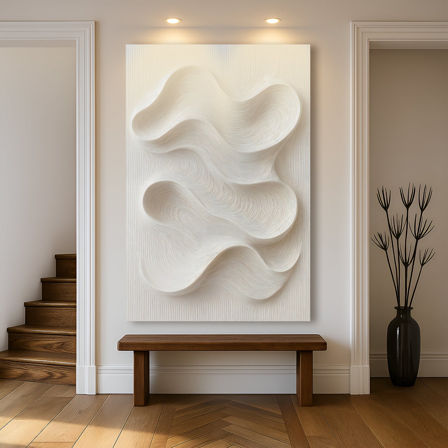 Minimalist Waves Wall Art canvas by Tailored Canvases with textured cream wave pattern on Tampa Home & Garden Store