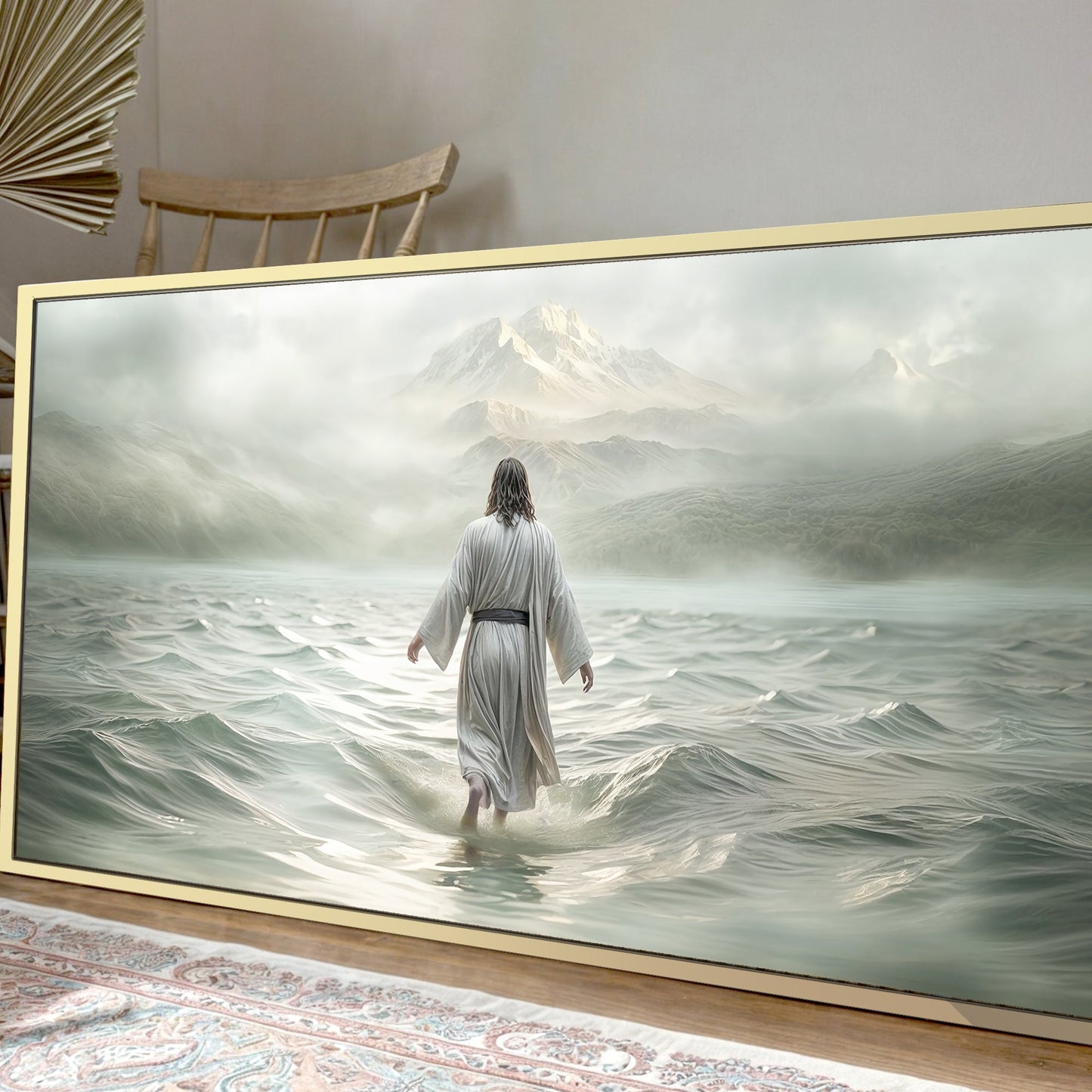Walking on Water Faith Wall Art VIII canvas by Tailored Canvases robed figure on misty sea on Tampa Home & Garden Store
