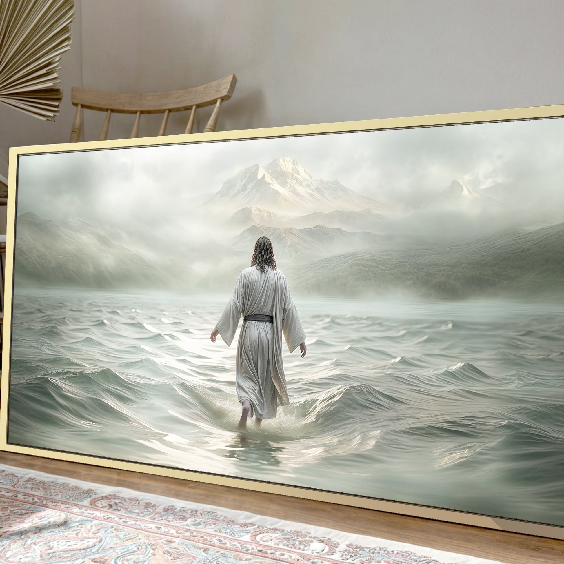 Walking on Water Faith Wall Art VIII canvas by Tailored Canvases robed figure on misty sea on Tampa Home & Garden Store