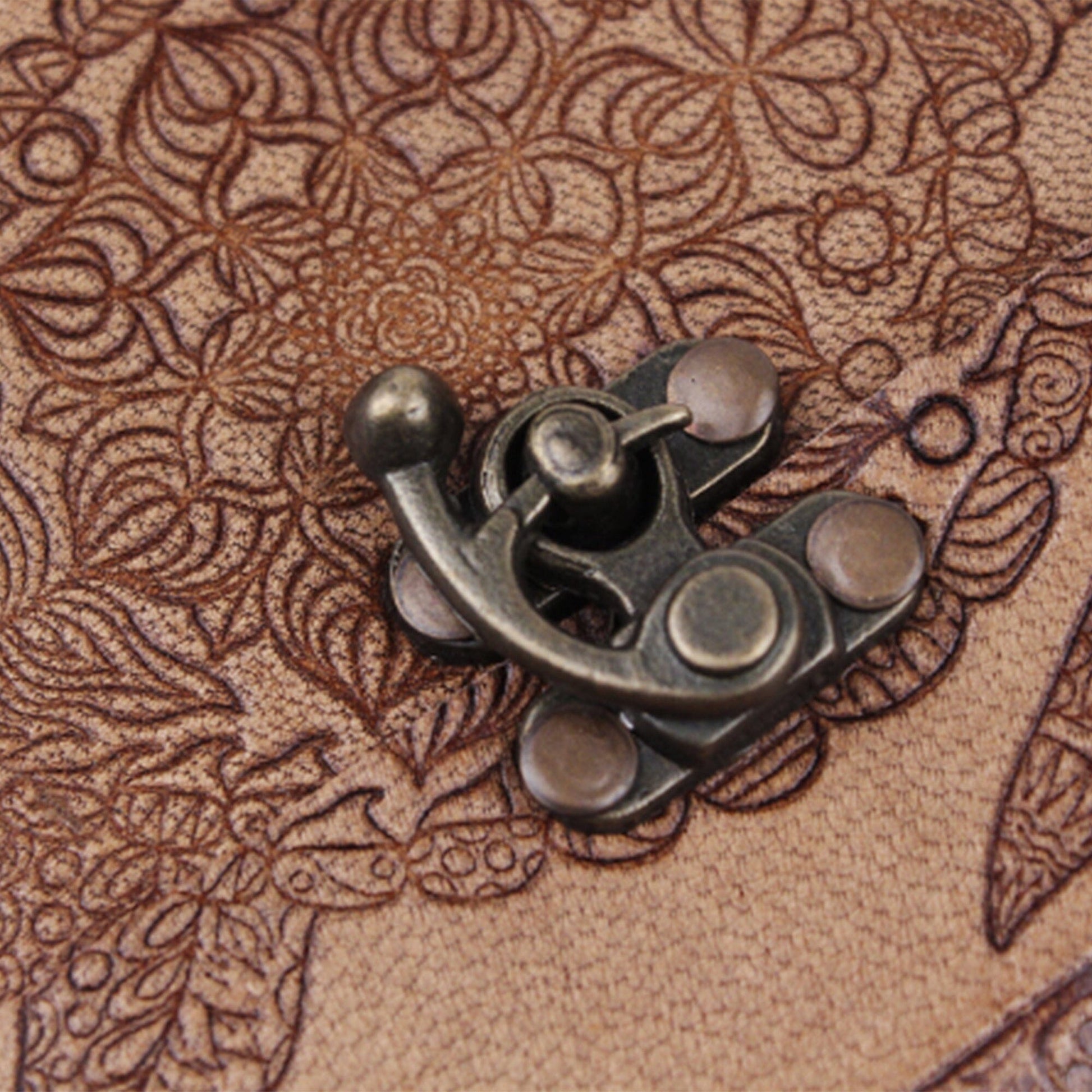 The Turtle Notebook by Classy Leather Bags; brown patterned fabric journal with metal hardware on Tampa Home & Garden Store