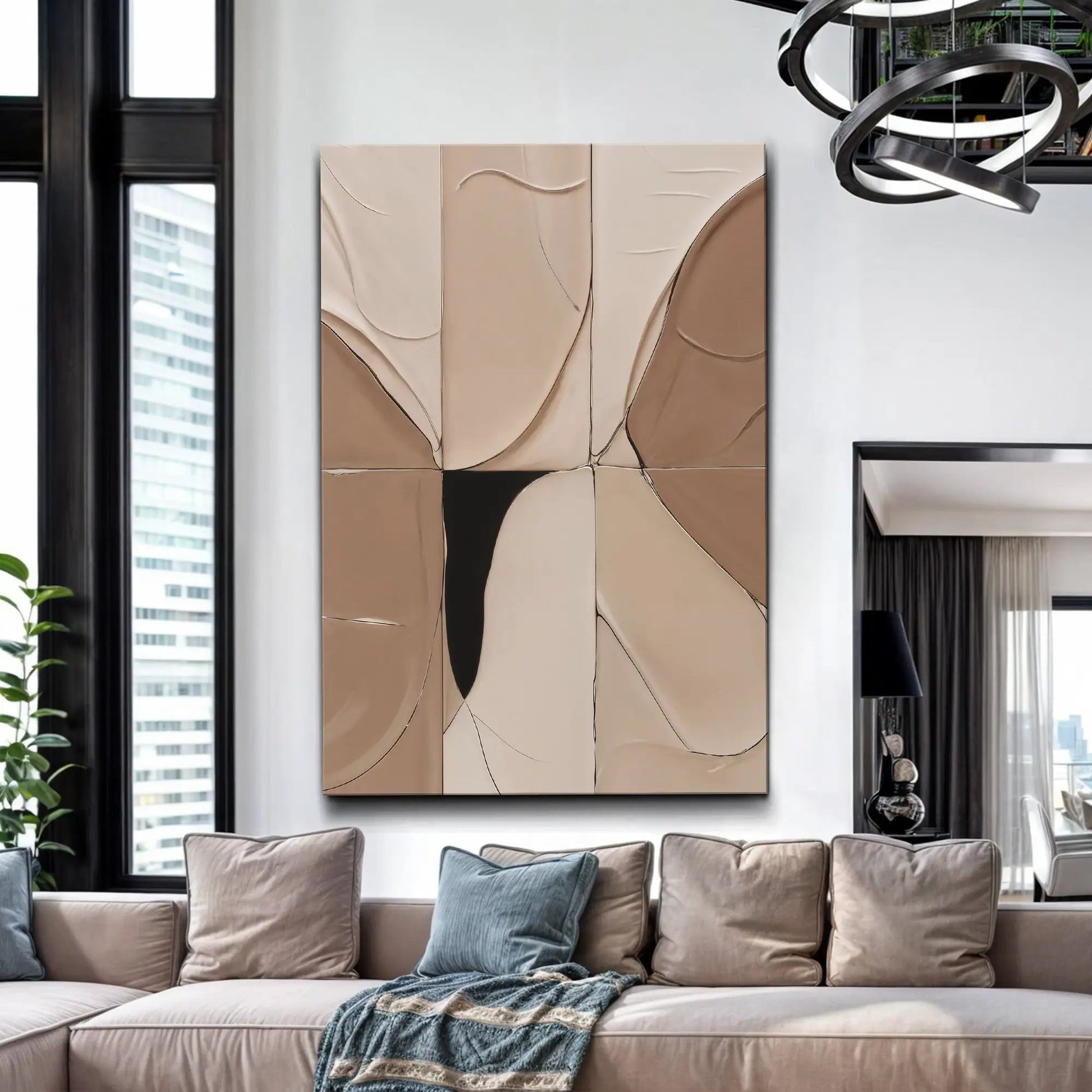 Neutral Abstract Boho Wall Art canvas by Tailored Canvases, beige tones multi-panel with curves on Tampa Home & Garden Store