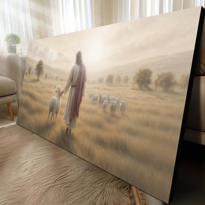 99 Faith Wall Art II canvas depicting a shepherd guiding sheep in a golden field on Tampa Home & Garden Store