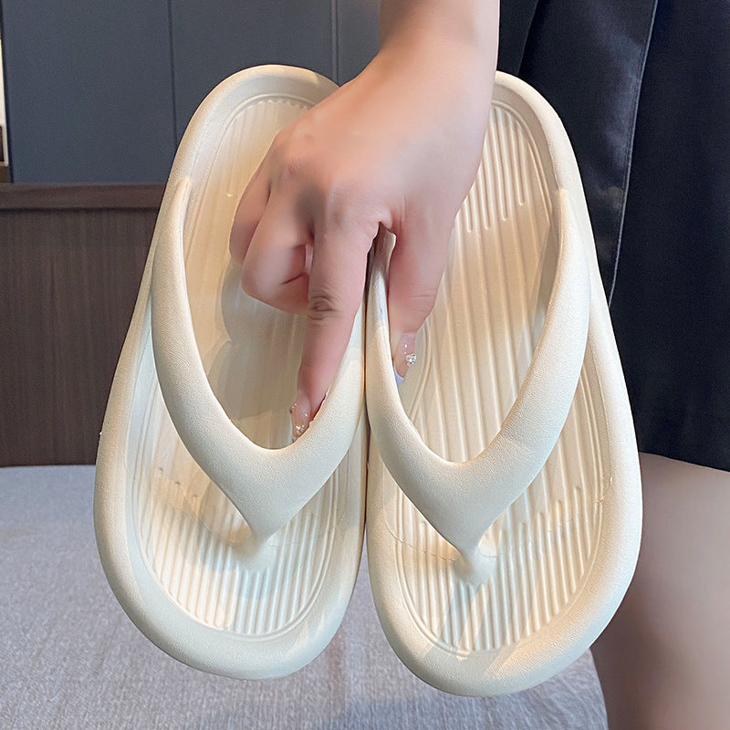 Stevvex womens flip flops cream color soft lightweight anti slip beach sandals pair on Tampa Home & Garden Store