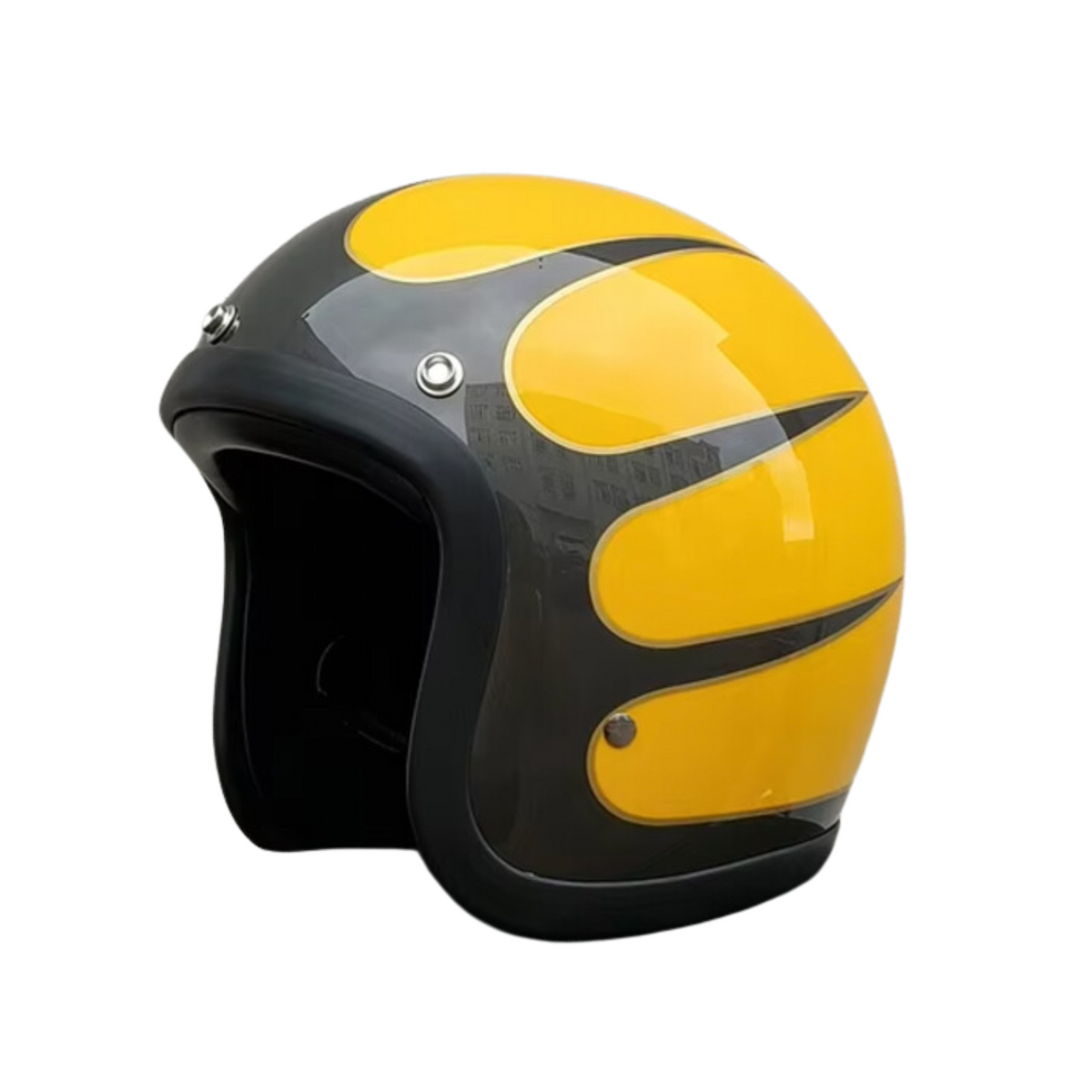 Chopper low-profile vintage open-face helmet yellow black flame DOT & ECE approved on Tampa Home & Garden Store
