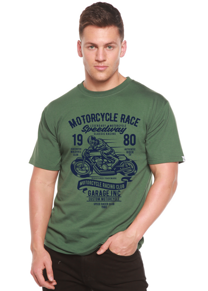 Men's graphic tee with motorcycle race print bamboo viscose/organic cotton by Spun Bamboo on Tampa Home & Garden Store