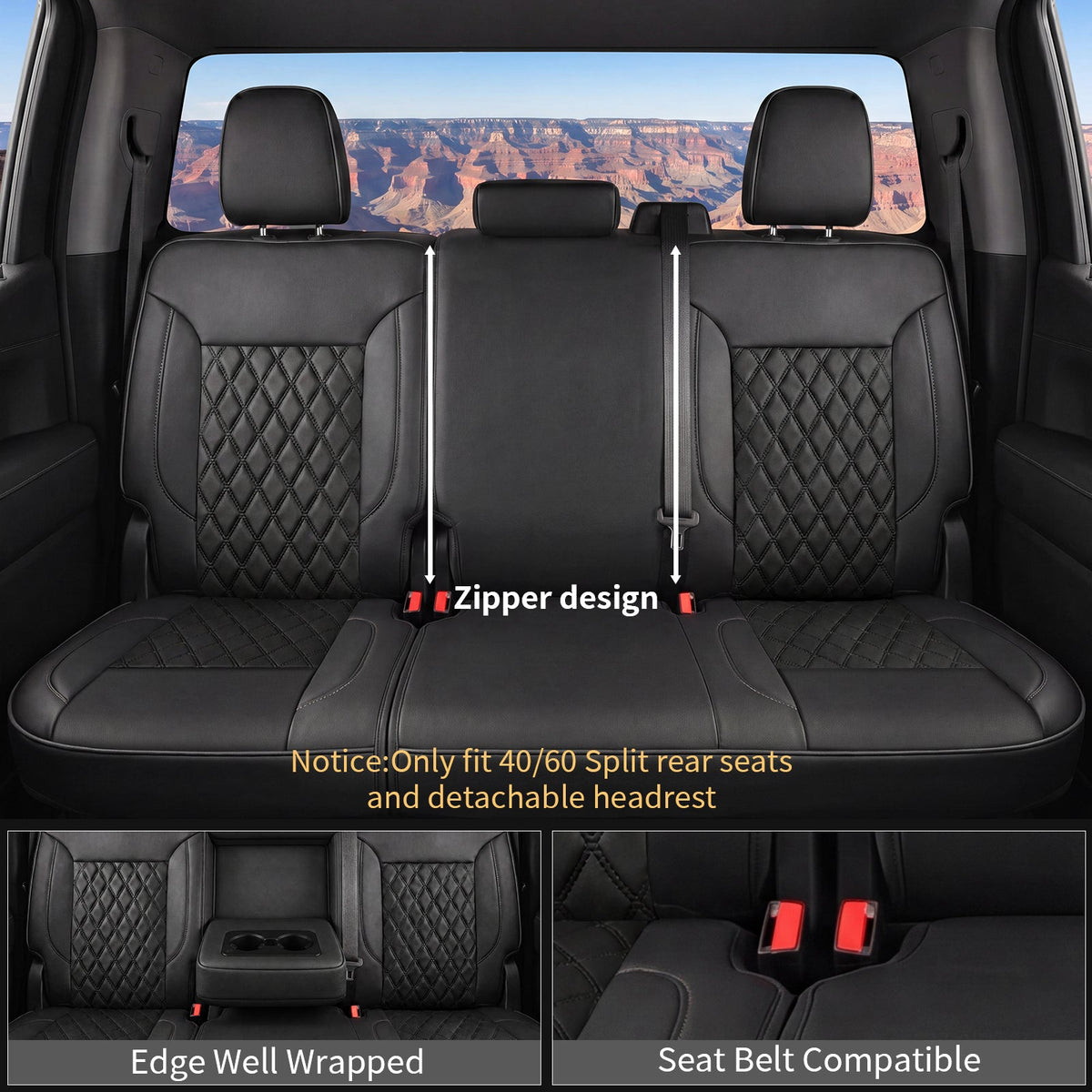 Umbrauto black Nappa leather seat covers for Silverado/Sierra 40/60 split with quilted pattern on Tampa Home & Garden Store