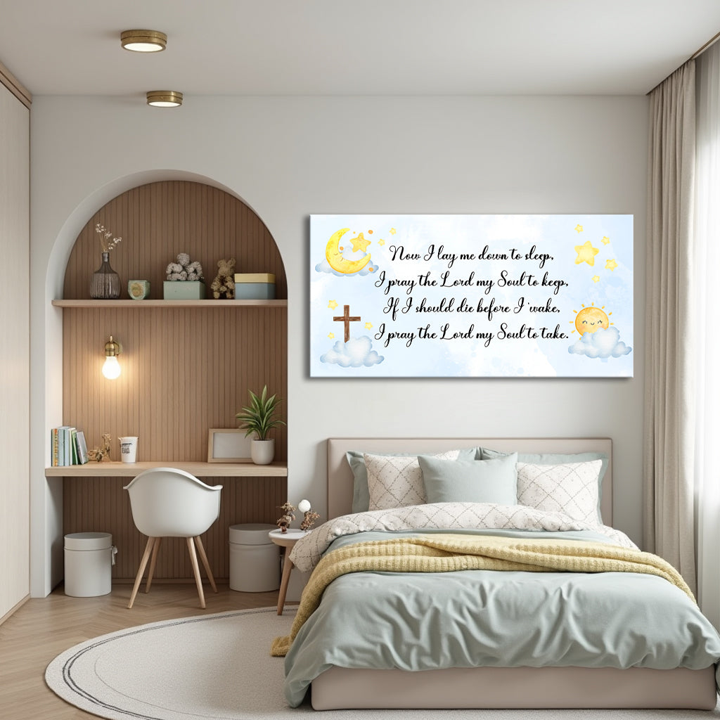 Canvas wall art I Lay Me Down To Sleep Faith Sign II by Tailored Canvases with blue moon on Tampa Home & Garden Store