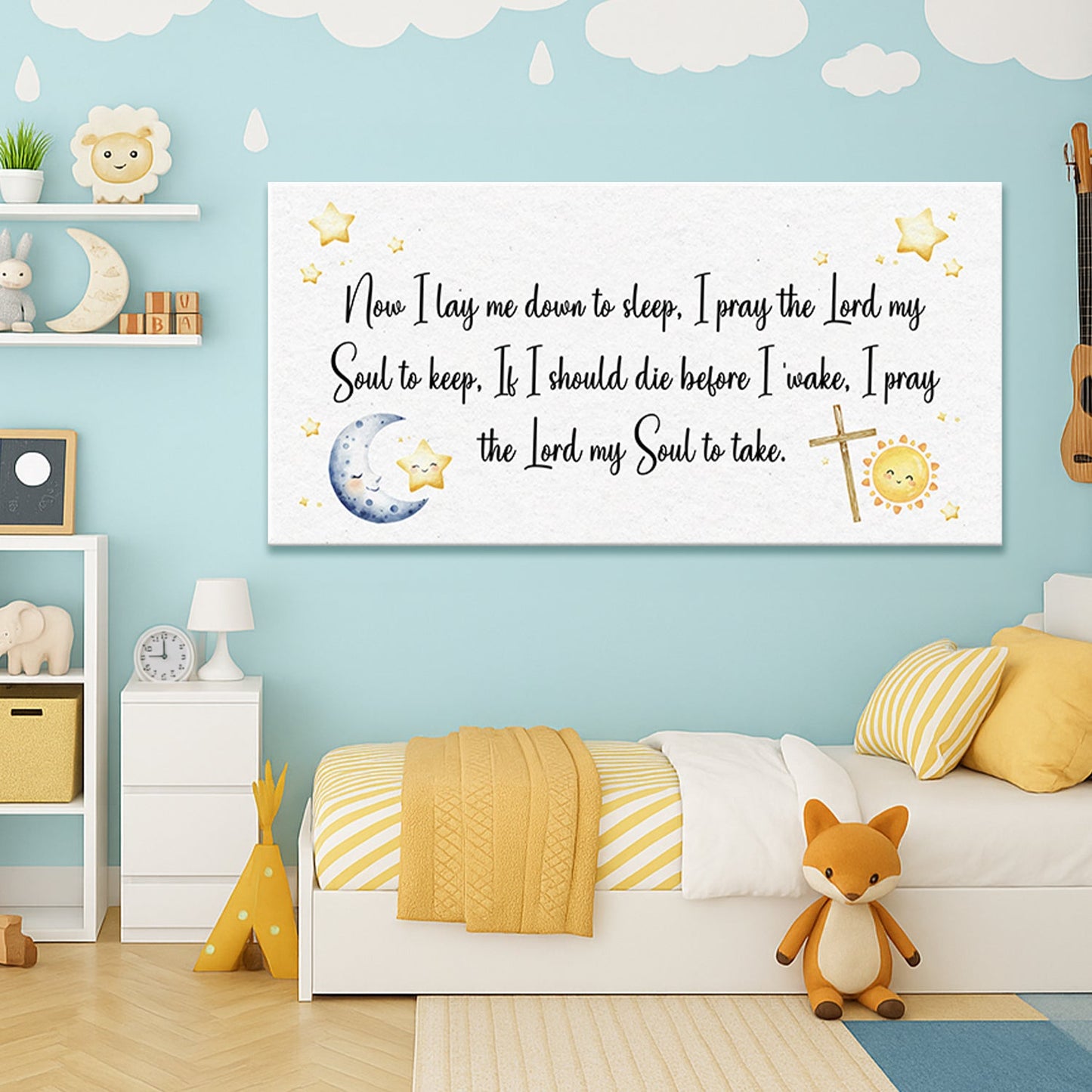 I Lay Me Down To Sleep Faith Sign canvas by Tailored Canvases with moon and sun accents on Tampa Home & Garden Store