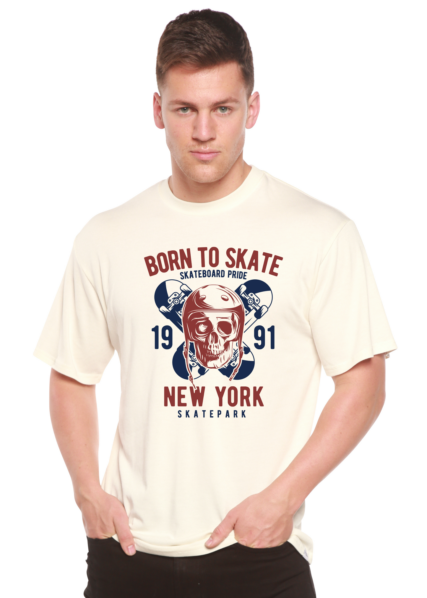 Born To Skate 1991 men's graphic tee cream bamboo viscose/organic cotton Spun Bamboo on Tampa Home & Garden Store