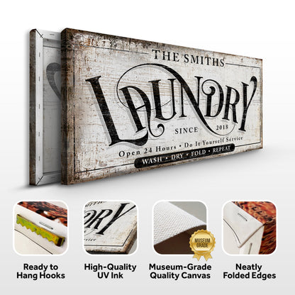 Laundry Room Sign VIII canvas by Tailored Canvases, rustic distressed print with large Laundry lettering on Tampa Home & Garden Store