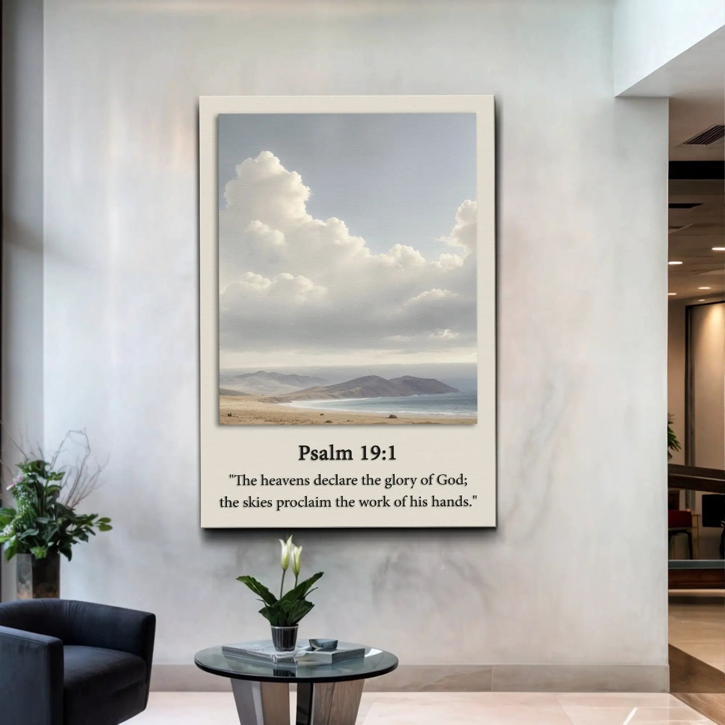 Psalm 19:1 Faith Sign canvas by Tailored Canvases with sky and clouds on Tampa Home & Garden Store