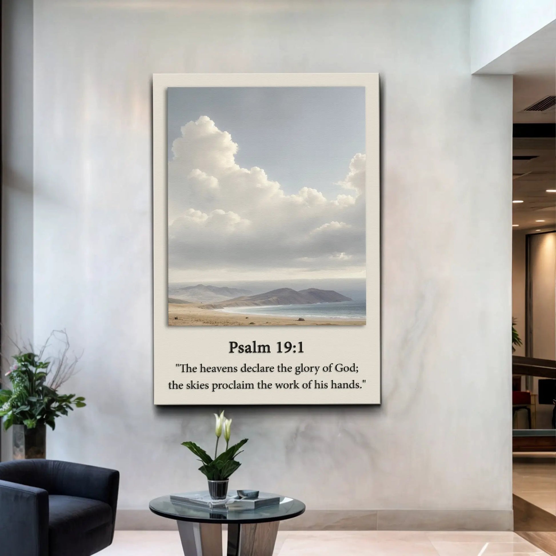 Psalm 19:1 Faith Sign canvas by Tailored Canvases with sky and clouds on Tampa Home & Garden Store