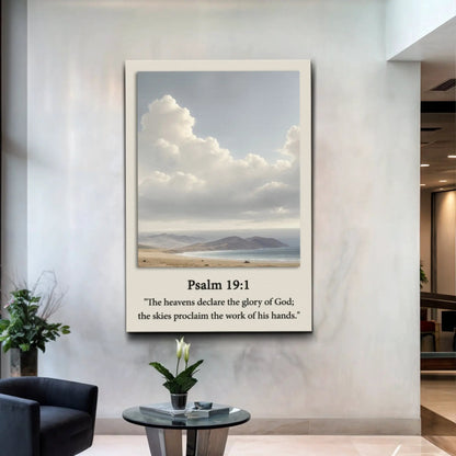 Psalm 19:1 Faith Sign canvas by Tailored Canvases with sky and clouds on Tampa Home & Garden Store