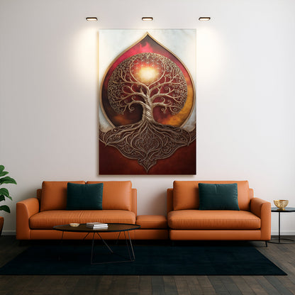 Canvas wall art featuring a gold Tree of Life with sacred geometric patterns inside a circular frame on Tampa Home & Garden Store