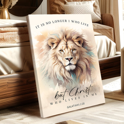 Canvas faith sign with watercolor lion artwork and Galatians 2:20 scripture by Tailored Canvases on Tampa Home & Garden Store