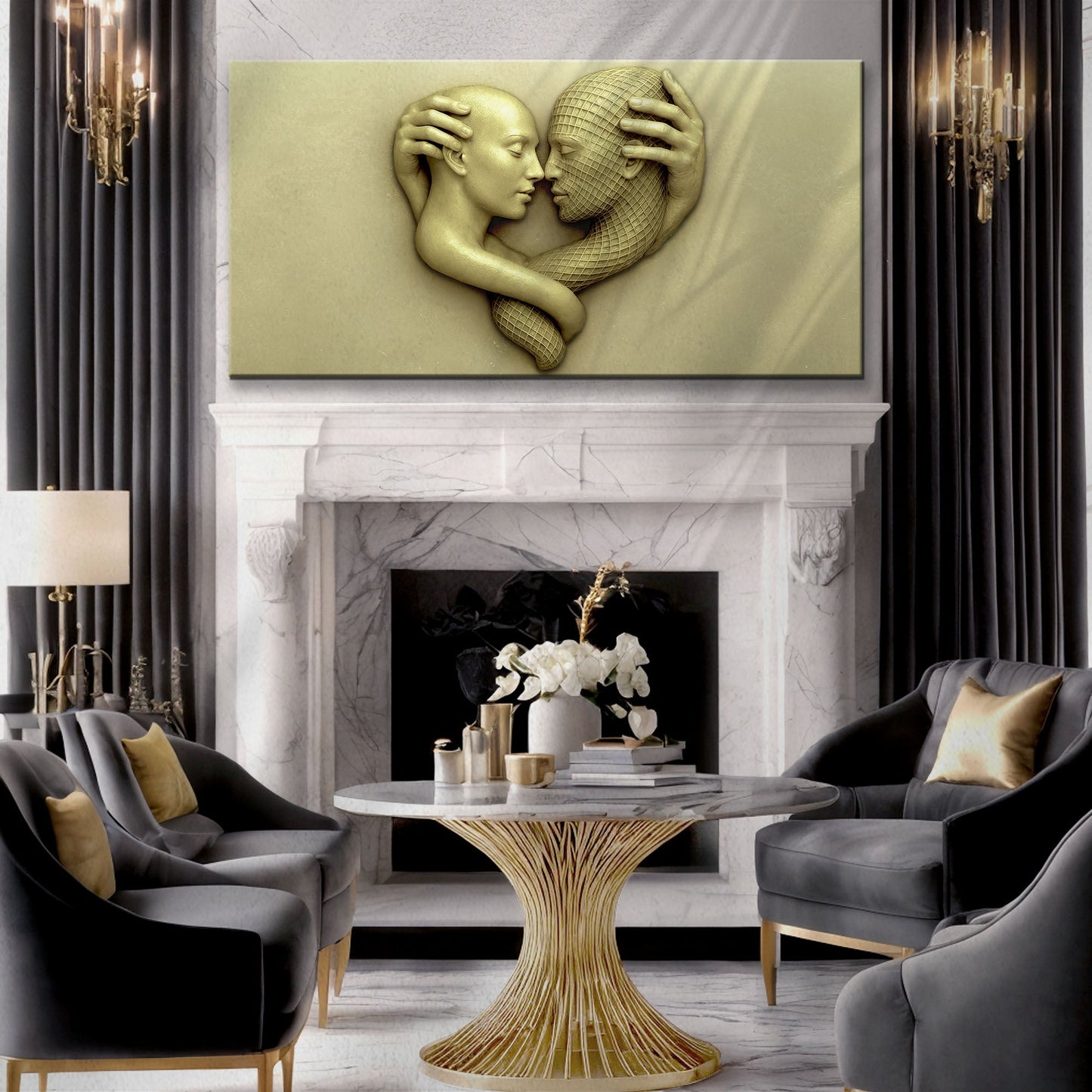 Eternal Love Figure Abstract Wall Art canvas by Tailored Canvases with golden figures on Tampa Home & Garden Store