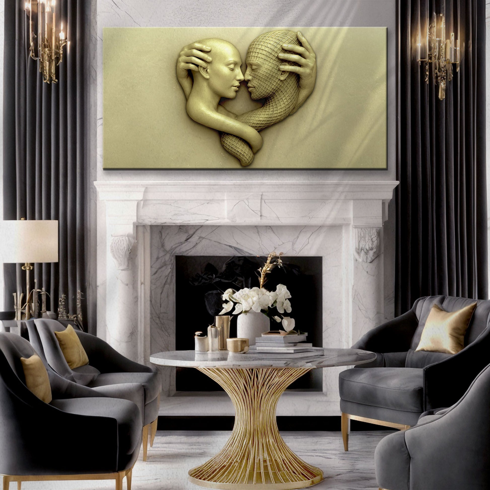 Eternal Love Figure Abstract Wall Art canvas by Tailored Canvases with golden figures on Tampa Home & Garden Store