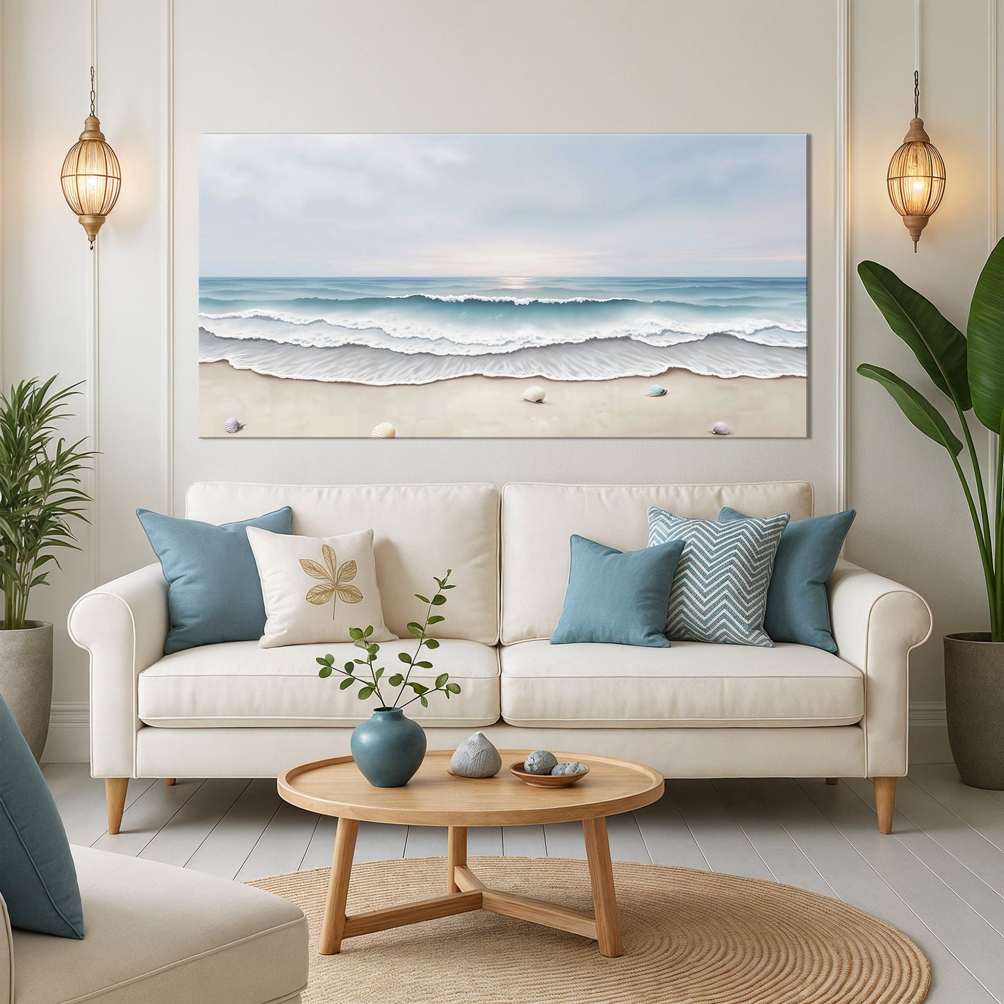 Serene Ocean Wave Coastal Wall Art III canvas by Tailored Canvases with ocean waves and seashells on Tampa Home & Garden Store