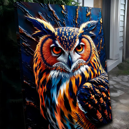 Abstract Owl Wall Art Canvas with vivid blue and orange feathers and gold accents on Tampa Home & Garden Store