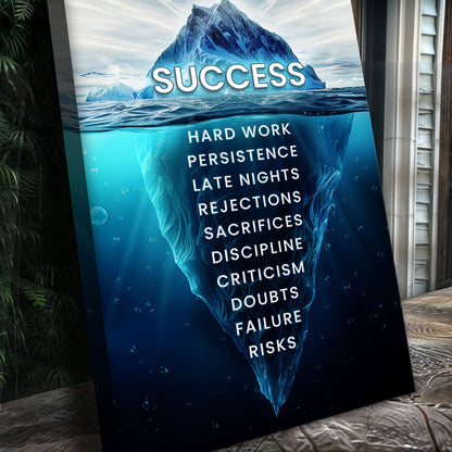 Success Motivational Wall Sign canvas with iceberg and bold white text Tailored Canvases on Tampa Home & Garden Store