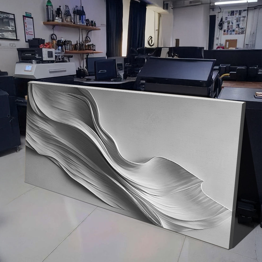 Stormy Gray Minimalist Wall Art Canvas with flowing grayscale wave Tailored Canvases on Tampa Home & Garden Store