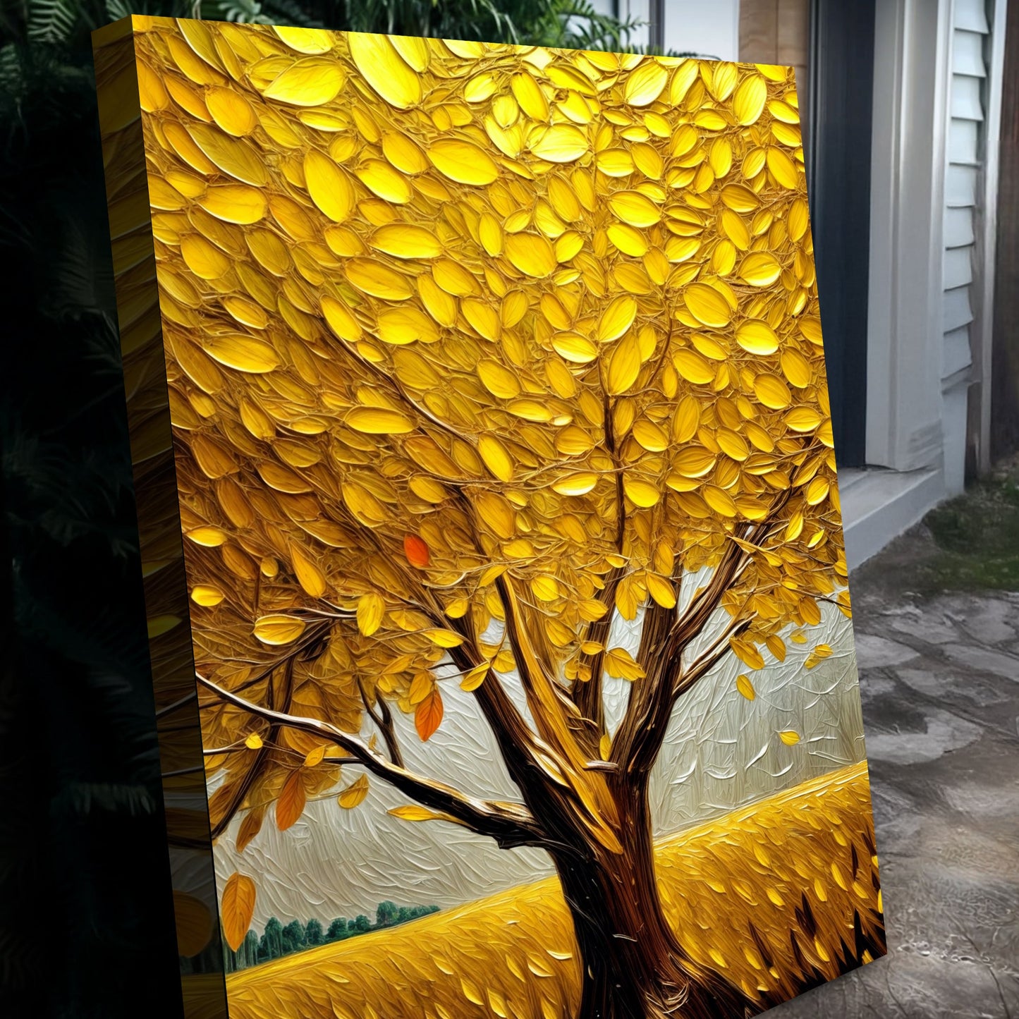 Golden Tree Breeze Wall Art canvas with vibrant yellow leaves by Tailored Canvases on Tampa Home & Garden Store