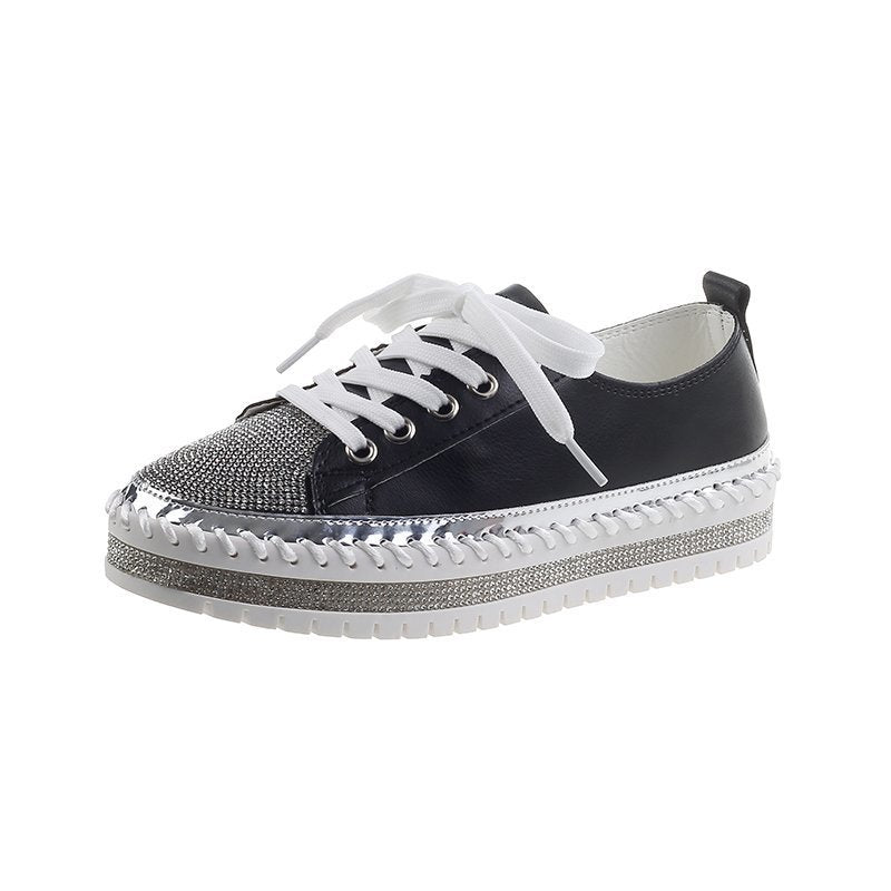 Womens Leopard Sneakers black leather upper, rhinestone toe, platform with silver trim on Tampa Home & Garden Store