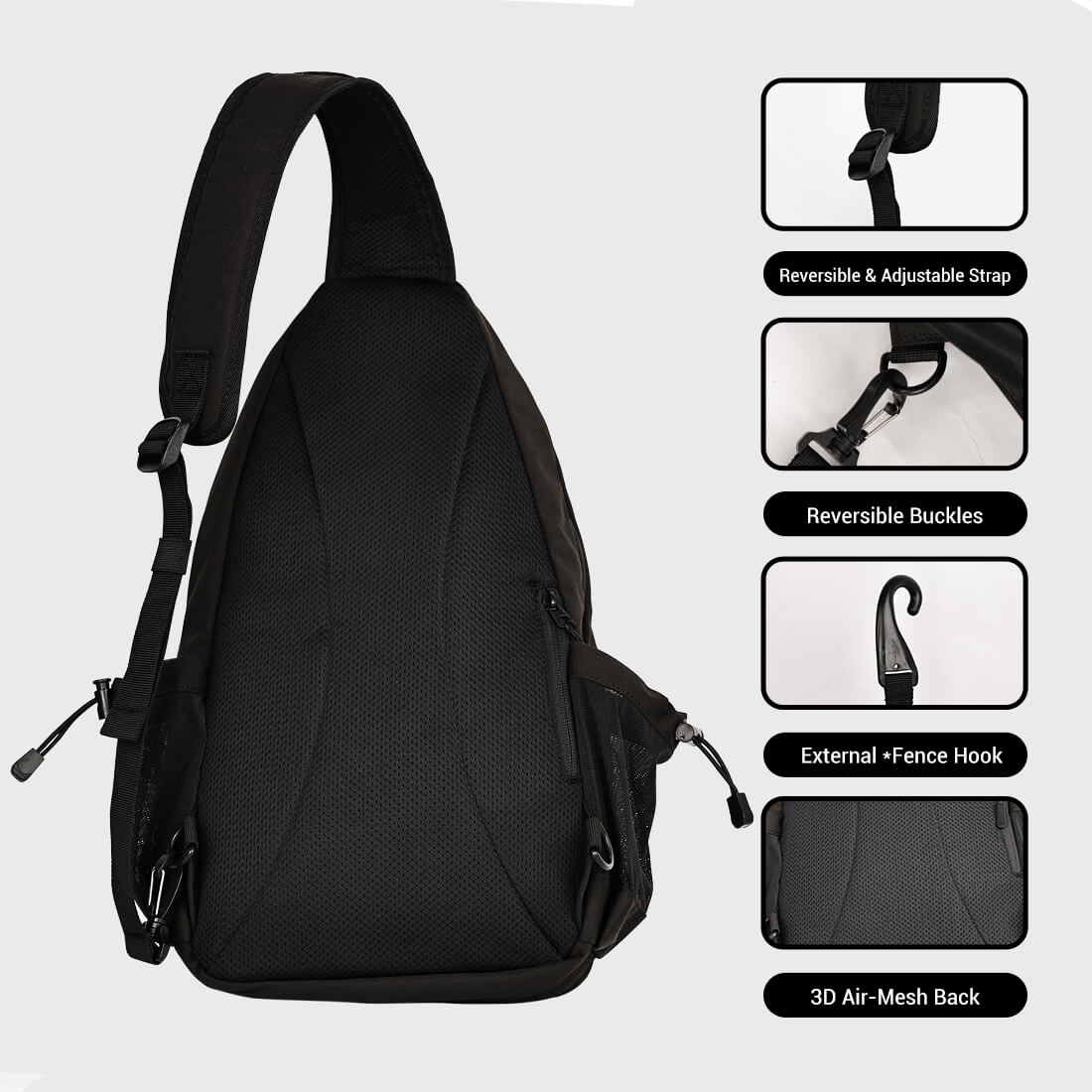 Pickleball Sling Bag Black by Warping Point with 3D mesh back and adjustable strap on Tampa Home & Garden Store