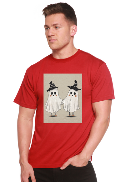 Cute Ghost men's bamboo viscose T-shirt with ghost print on red background on Tampa Home & Garden Store