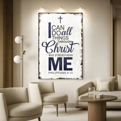 Canvas Philippians 4:13 I Can Do All Things Through Christ with navy lettering Tailored Canvases on Tampa Home & Garden Store