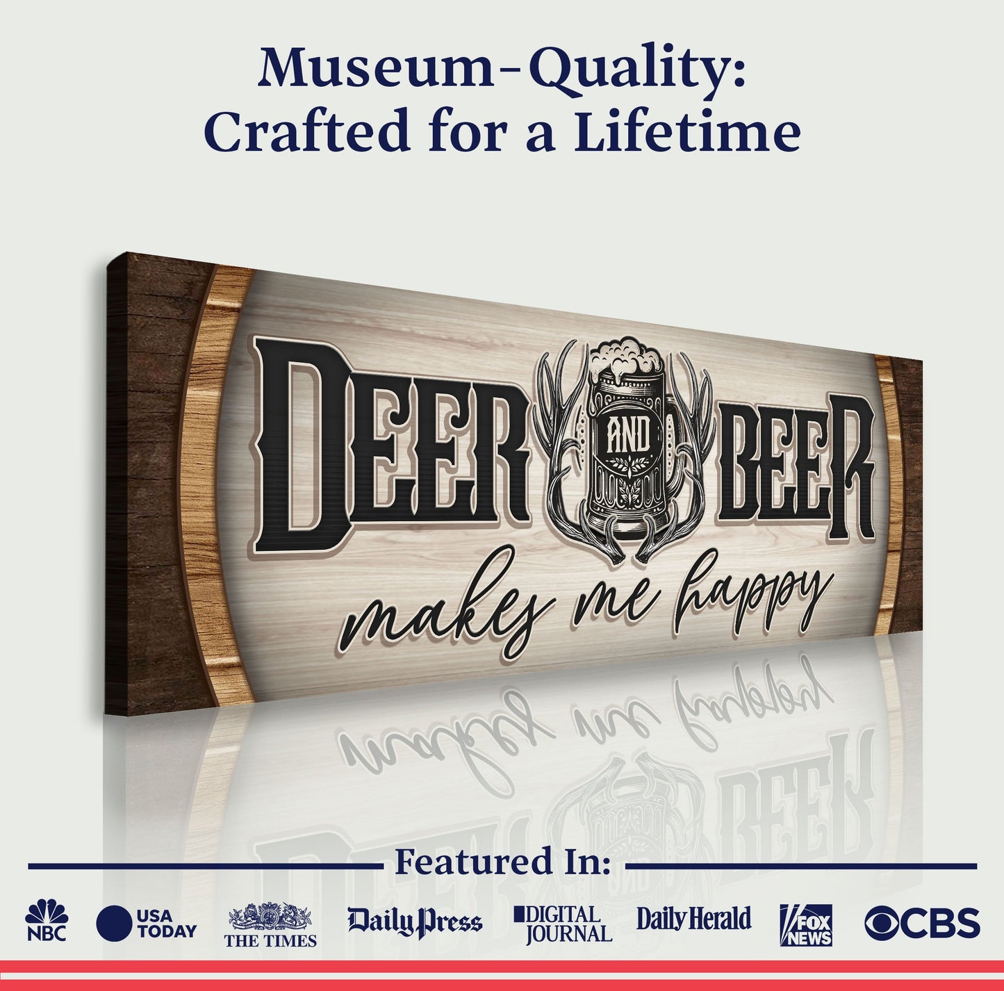 Canvas sign Deer And Beer Make Me Happy Hunting Sign II by Tailored Canvases with frame on Tampa Home & Garden Store