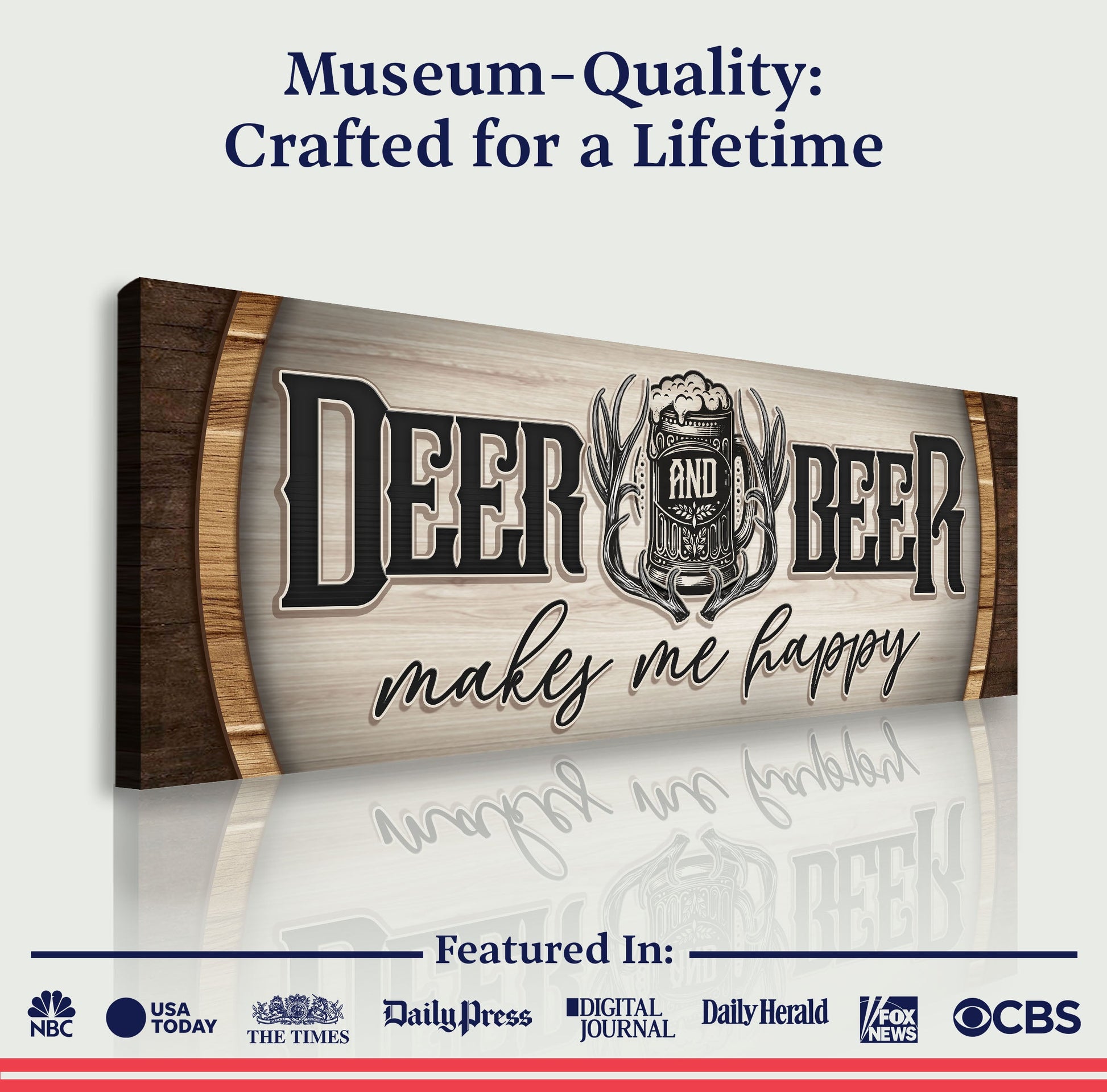 Canvas sign Deer And Beer Make Me Happy Hunting Sign II by Tailored Canvases with frame on Tampa Home & Garden Store