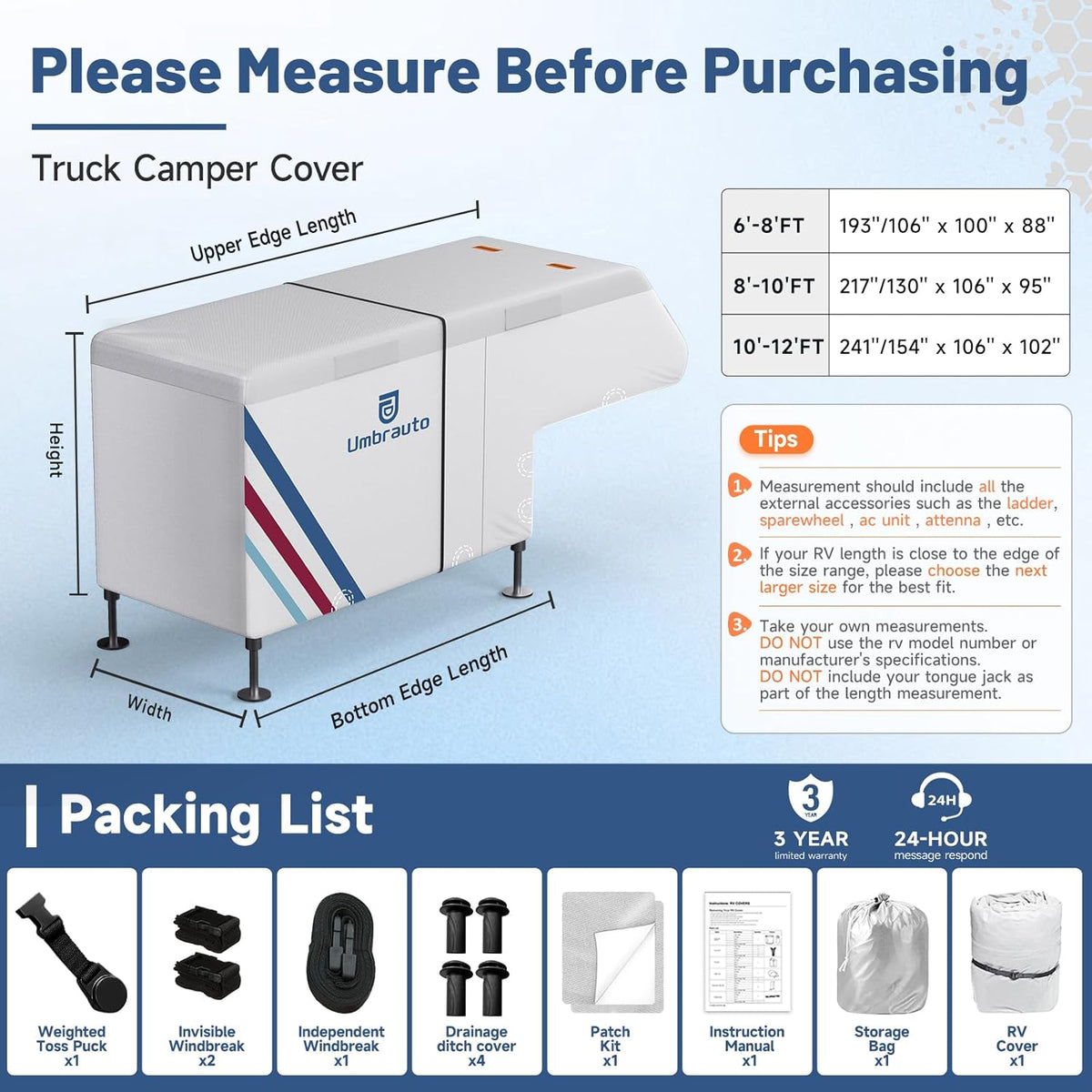 Umbrauto Truck Camper Cover 300D Oxford silver RV cover with windproof straps and air vents on Tampa Home & Garden Store