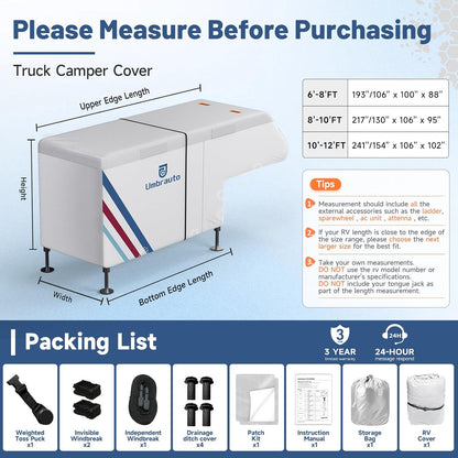 Umbrauto Truck Camper Cover 300D Oxford silver RV cover with windproof straps and air vents on Tampa Home & Garden Store