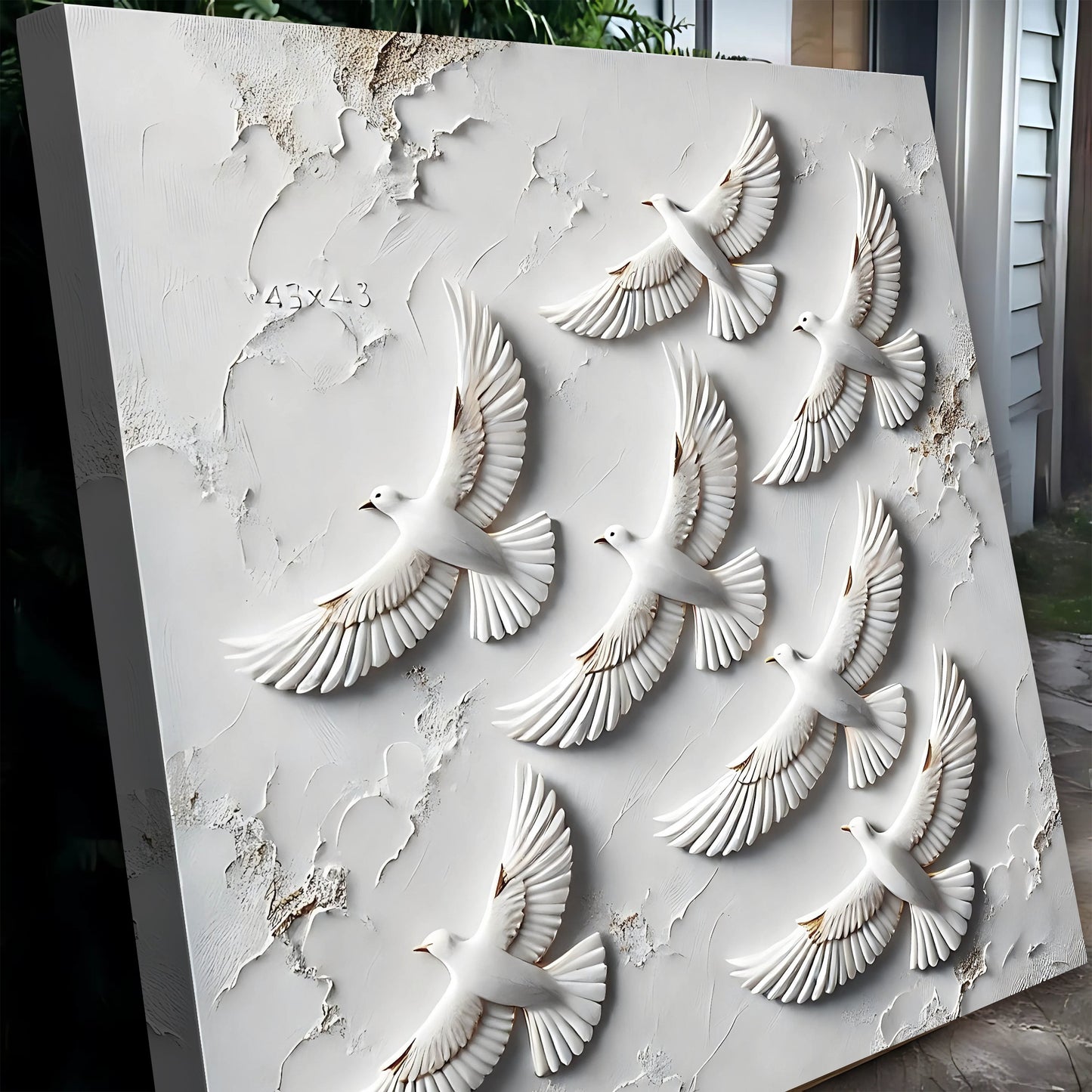 3D Birds Wall Art canvas with white relief birds in flight on a textured backdrop on Tampa Home & Garden Store