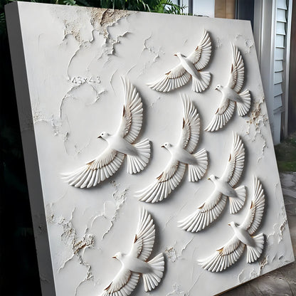 3D Birds Wall Art canvas with white relief birds in flight on a textured backdrop on Tampa Home & Garden Store