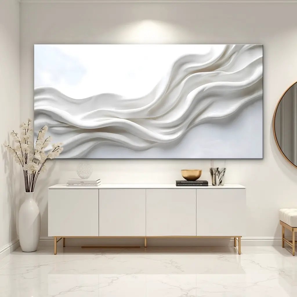 Wind Whispers Wall Art canvas with flowing white and gray waves for modern decor on Tampa Home & Garden Store
