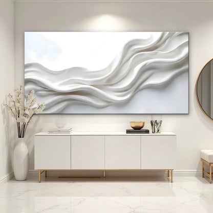 Wind Whispers Wall Art canvas with flowing white and gray waves for modern decor on Tampa Home & Garden Store