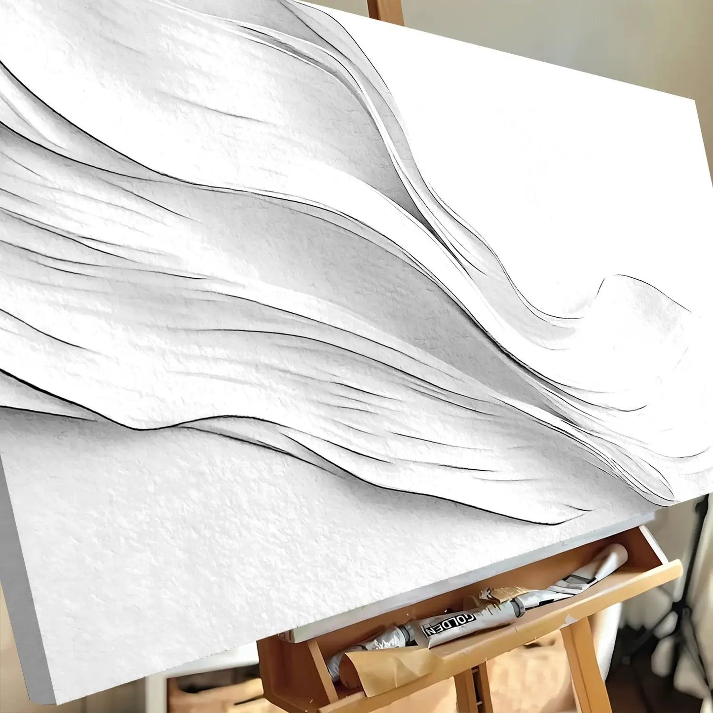 White Minimalist Wall Art on crafting canvas by Tailored Canvases, abstract grey lines on Tampa Home & Garden Store
