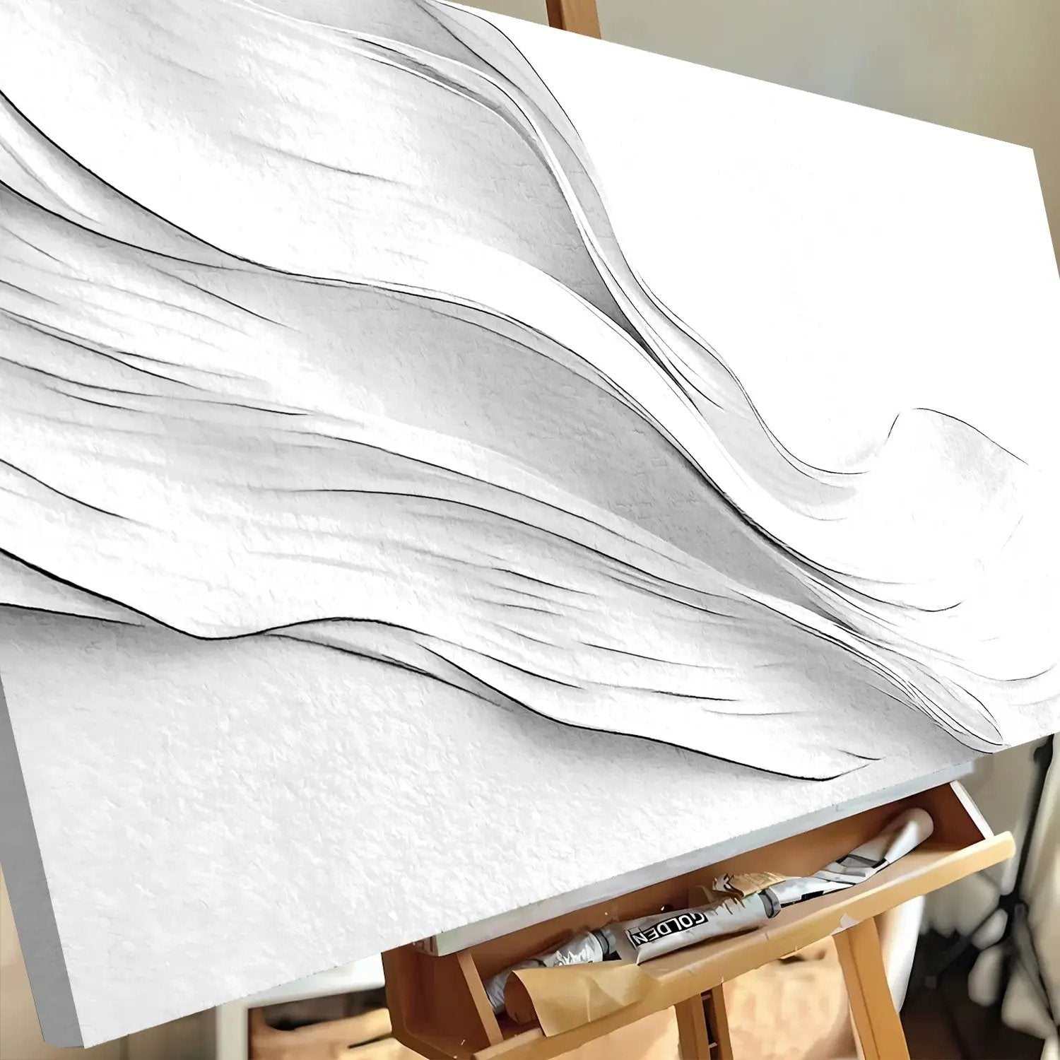 White Minimalist Wall Art on crafting canvas by Tailored Canvases, abstract grey lines on Tampa Home & Garden Store