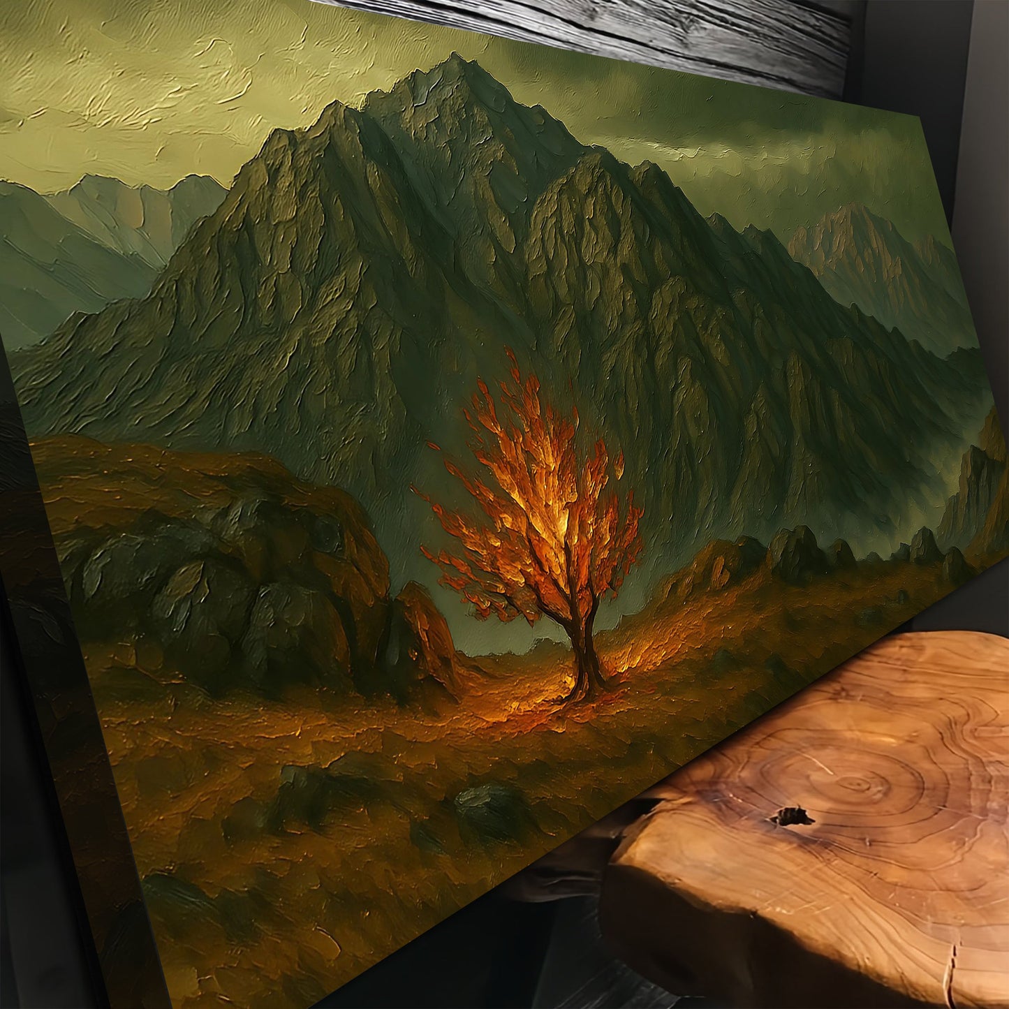 Burning Bush Faith Wall Art III crafting canvas by Tailored Canvases, orange bush among peaks on Tampa Home & Garden Store