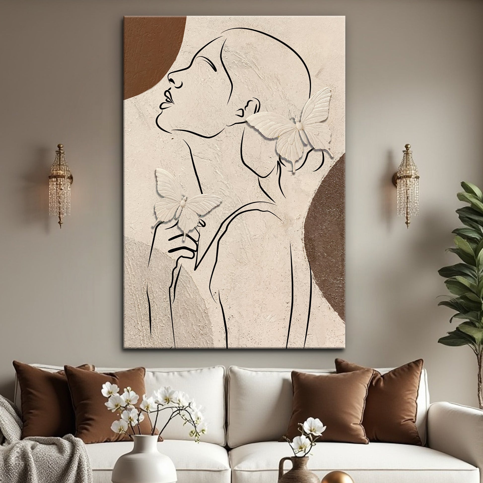 Minimalist Woman Line Art Canvas Wall Art butterflies vertical canvas on Tampa Home & Garden Store