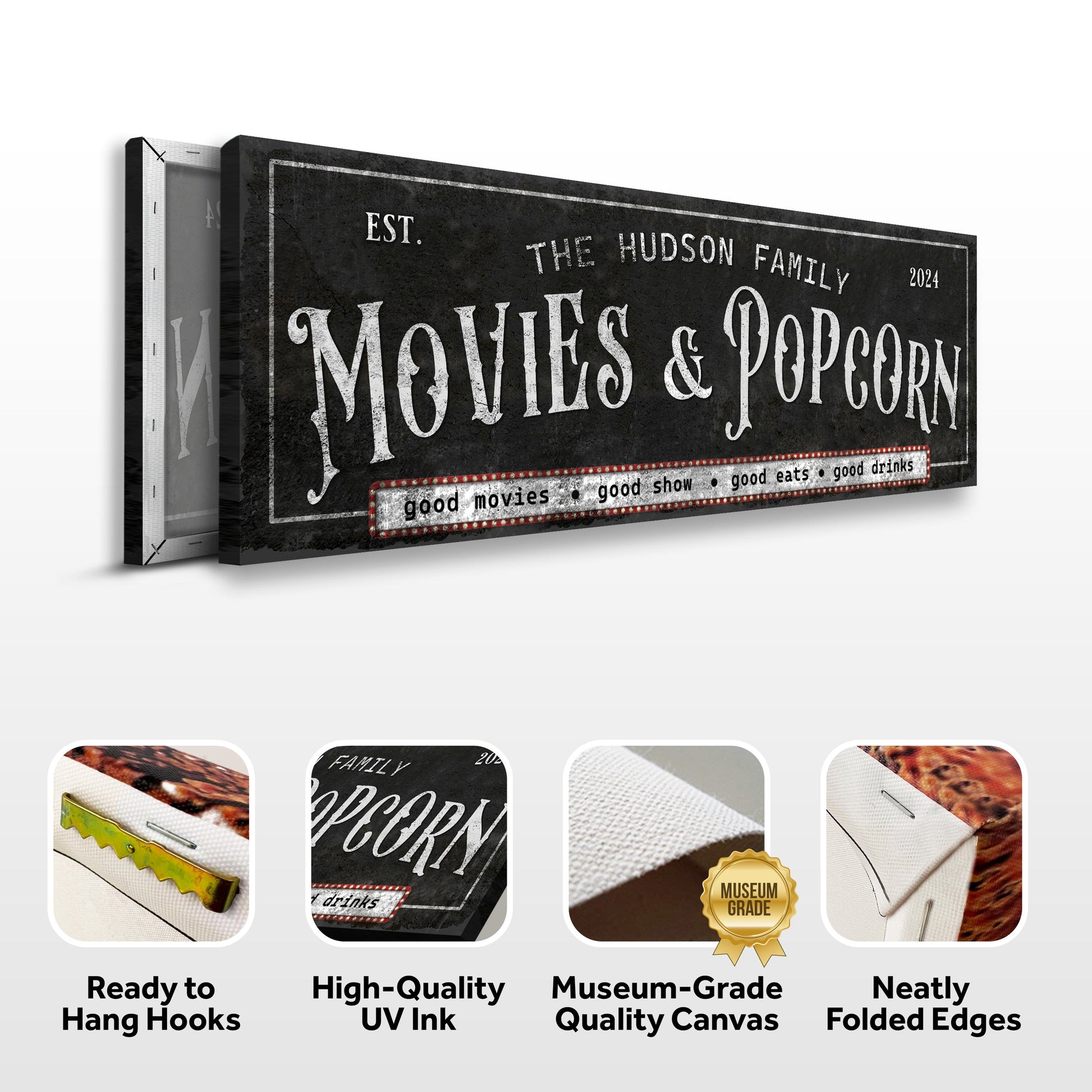 Movies & Popcorn Sign II canvas by Tailored Canvases; black chalkboard with white print on Tampa Home & Garden Store