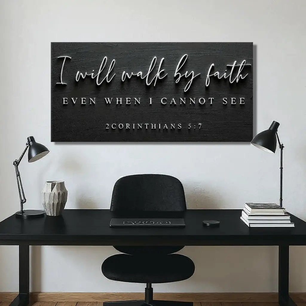 Canvas Tailored Canvases I Will Walk By Faith 2 Corinthians 5:7 Faith Sign III black script on Tampa Home & Garden Store
