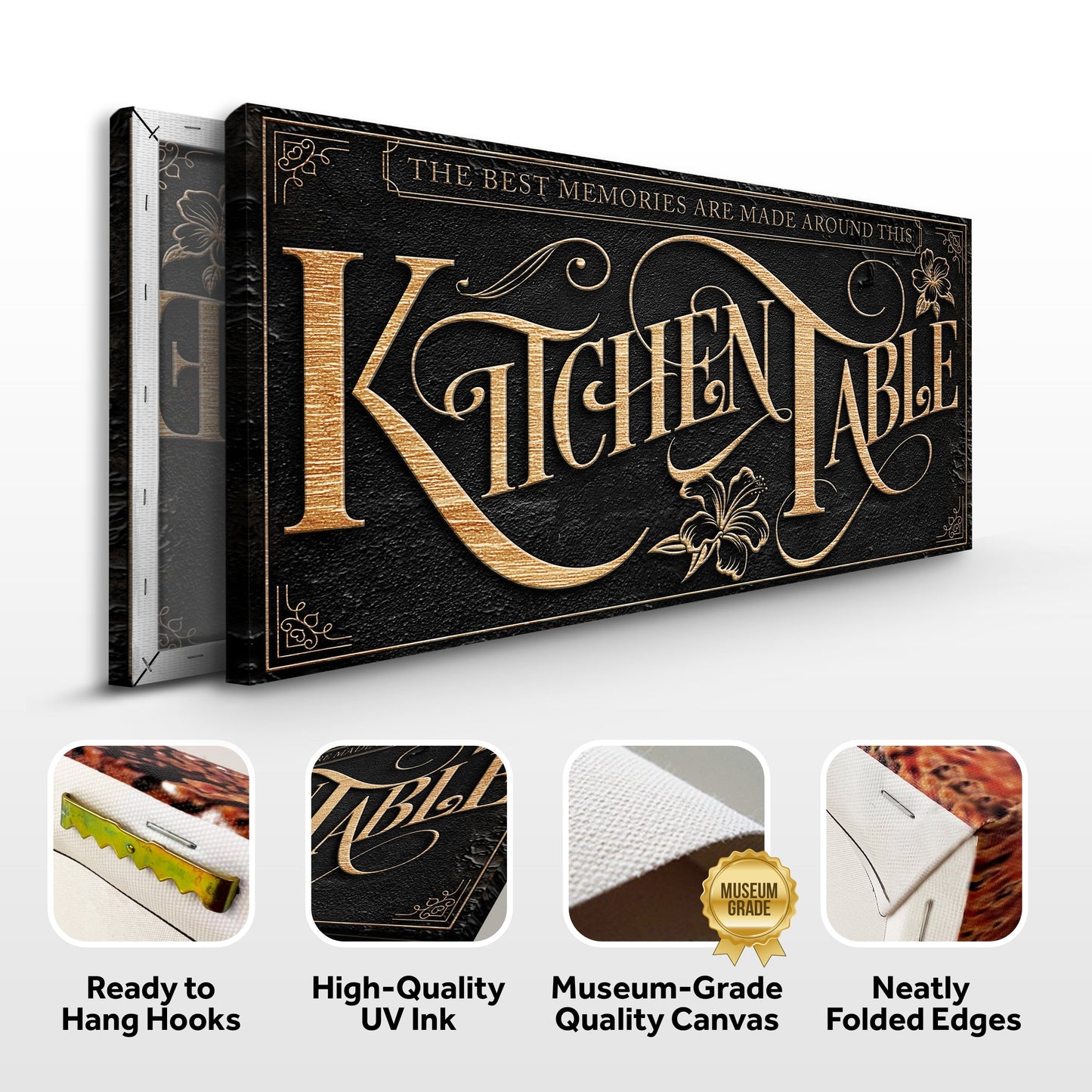 Kitchen table sign canvas in black with copper gold lettering Tailored Canvases on Tampa Home & Garden Store