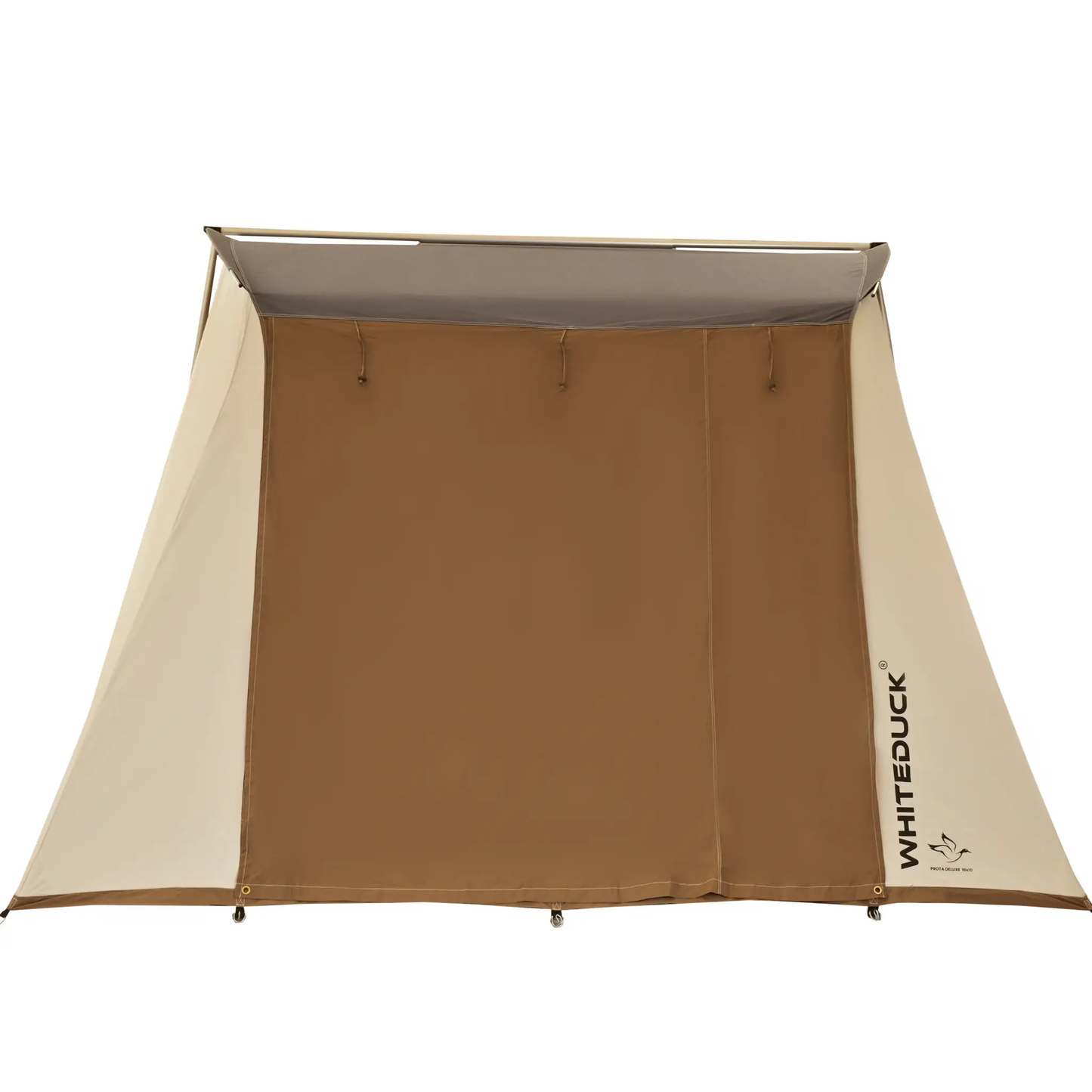 10x10 Prota Canvas Tent by White Duck Outdoors with tan canvas and beige fly logo on panel on Tampa Home & Garden Store