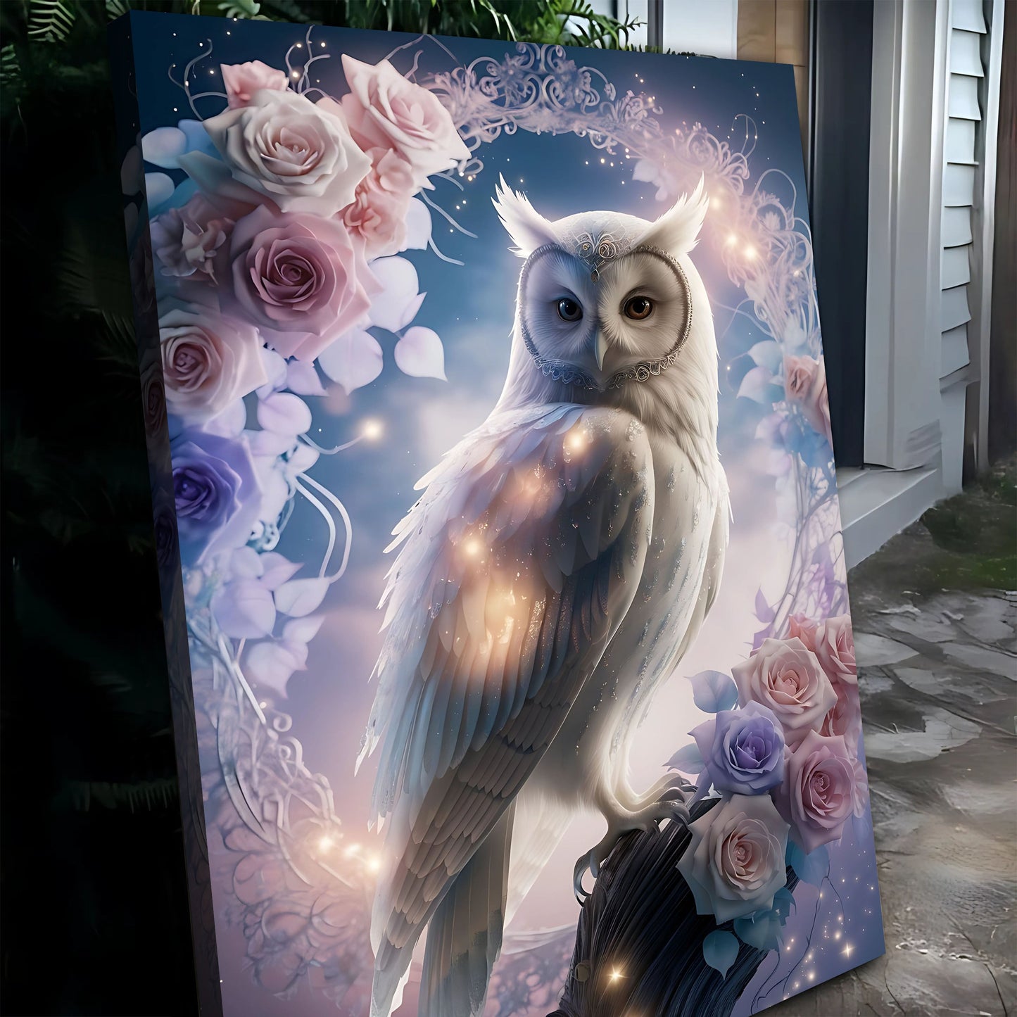 3D Owl Wall Art canvas with pink roses by Tailored Canvases on Tampa Home & Garden Store