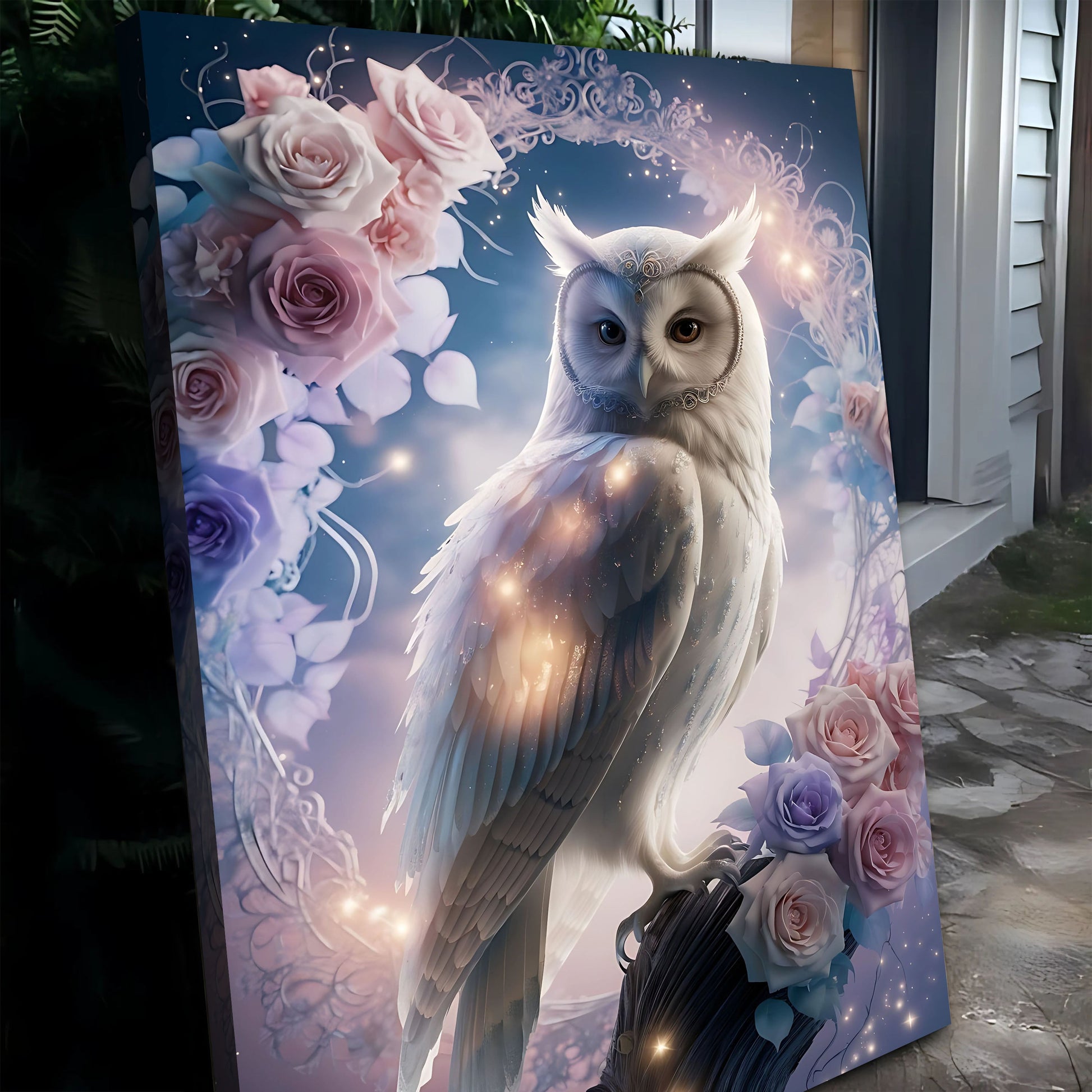 3D Owl Wall Art canvas with pink roses by Tailored Canvases on Tampa Home & Garden Store