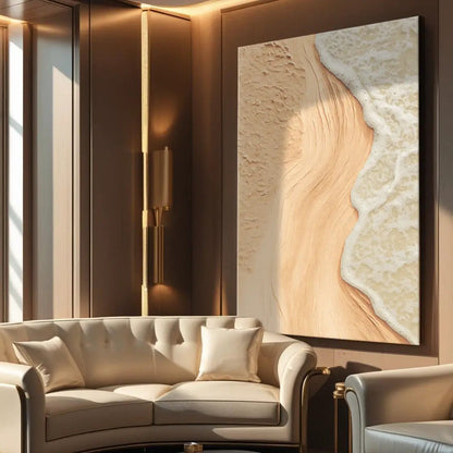 Beige Beach Coastal Wall Art canvas featuring sandy shore and foamy waves on Tampa Home & Garden Store